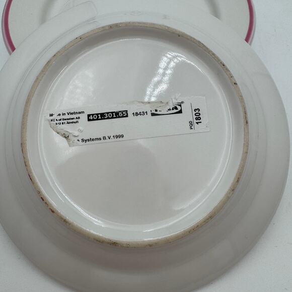 Duktig Ceramic Tea Plates Petit Fours Plates Set/4 Pink Yellow Blue Green Rims - Picture 2 of 8